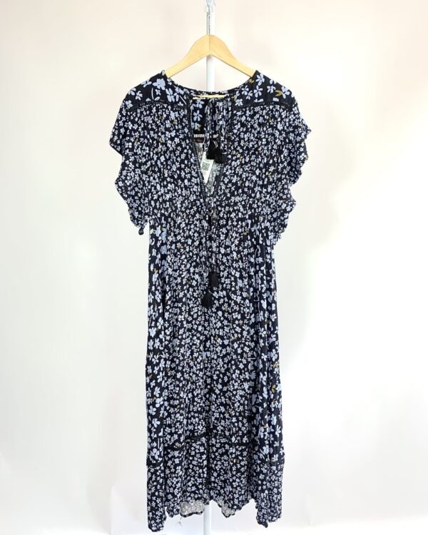 Vestido midi azul marinho estampa floral detalhe no decote ANIMALE - 40