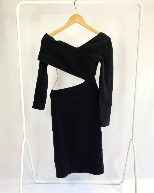 Vestido midi preto de tricot com manga INTI - P