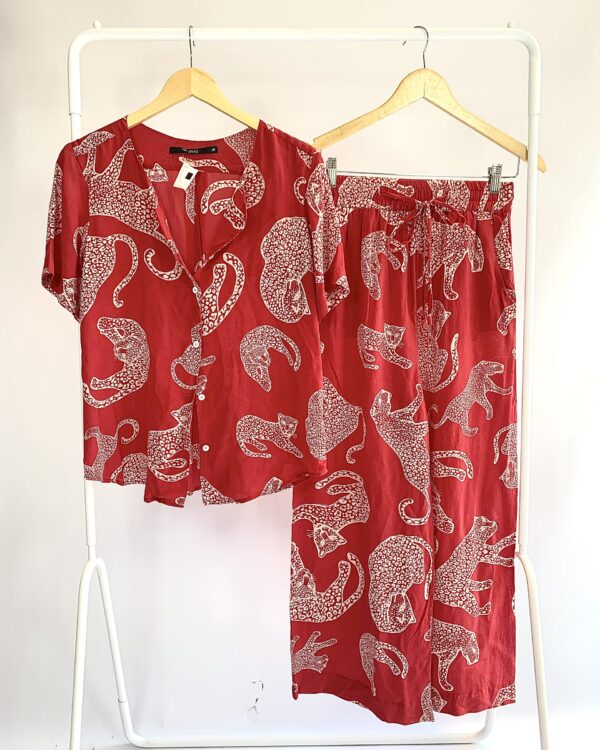 Conjunto seda vermelho camisa e calça  EVA - 38