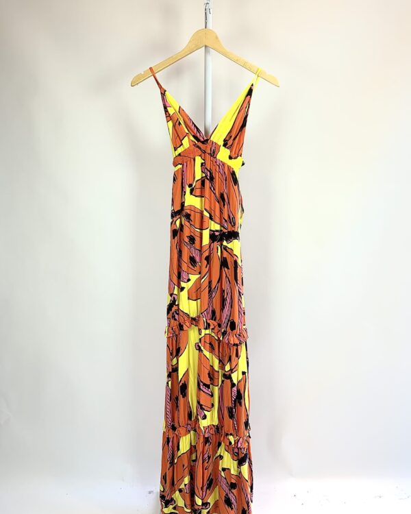 Vestido longo laranja com estamp CHIC HIP - P - VENDIDO SISTEMA OTO