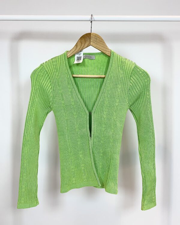 Cardigan tricot canelado verde limão PRIMART - P - VENDIDO SISTEMA OTO