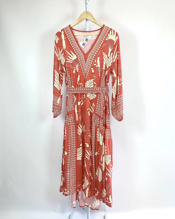 Vestido longo vermelho com estamp bege L'CECCI - G