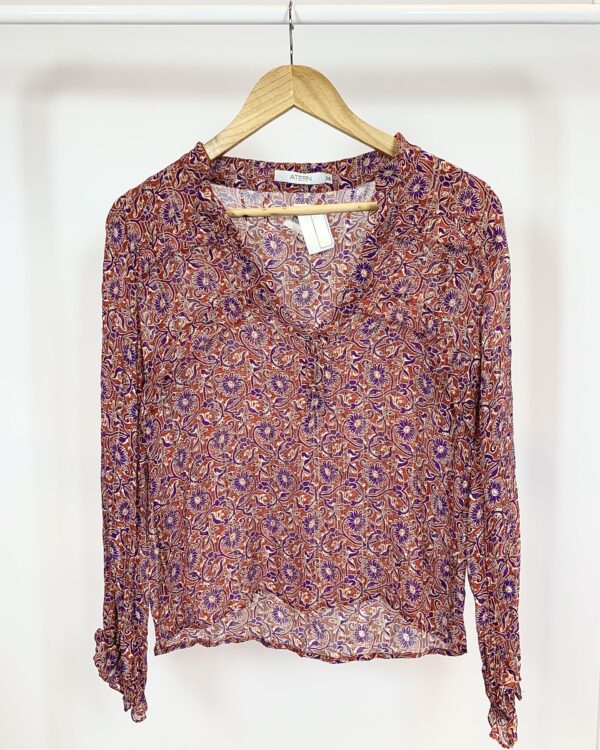 Camisa seda telha estampa roxa fios de lurex ATEEN - 38 - VENDIDO SISTEMA OTO