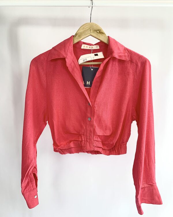 Camisa curta viscolinho vermelha AHKA - PP (nunca usado) - VENDIDO SIST OTO