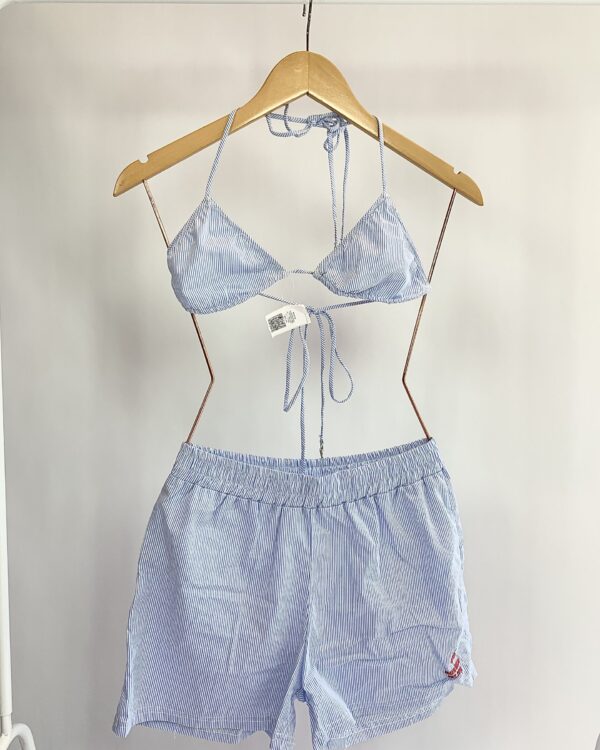 Conjunto top cortininha e short boxer listras azul e branco MAKAI - P VENDIDO SISTEMA OTTO