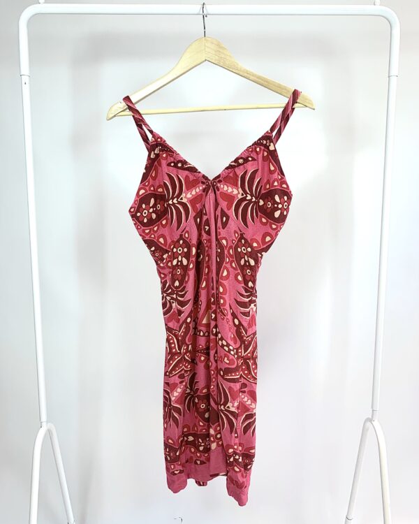 Vestido curto linho rosa estampa paisley e corações FARM - M - VENDIDO SISTEMA OTO