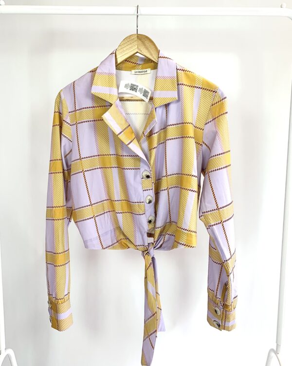 Camisa cropped quadriculada lilás e mostarda LA CHOCOLÊ - P - VENDIDO SIST OTO