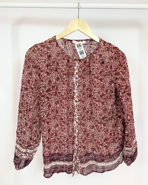 Camisa seda vinho estampa floral rosa claro com fios de lurex ATEEN - 38