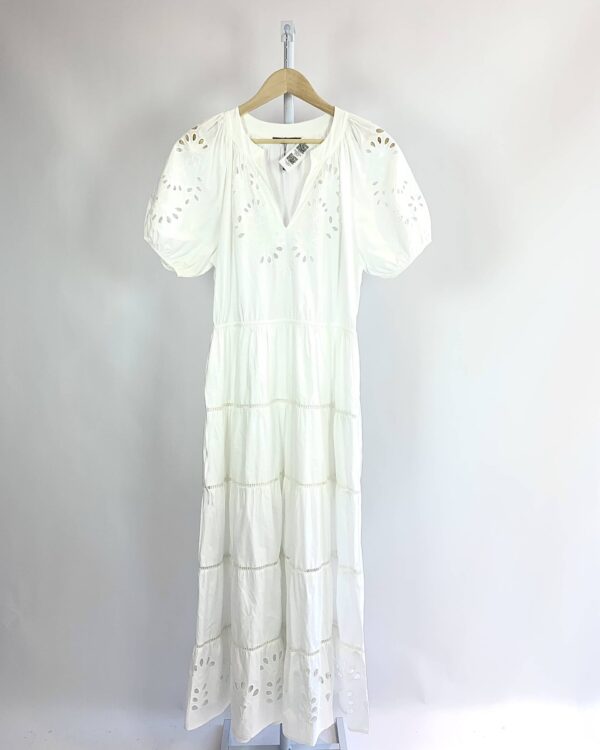 Vestido longo branco com detalhes de laise MIXED - 38 - VENDIDO SIST OTO