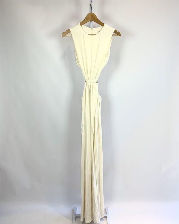 Vestido longo malha fria off recorte e detalhe cintura NV - P