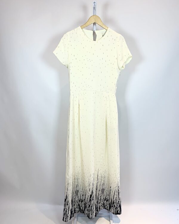 Vestido longo seda off estampa riscos preta ANGELA BRITO - M-VENDIDO SISTEMA OTTO