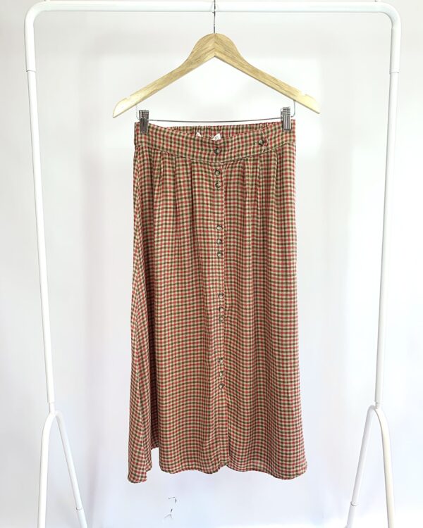 Saia midi flanelada vichy bege, marrom e vermelho MANGO - P - VENDIDO SISTEMA OTO