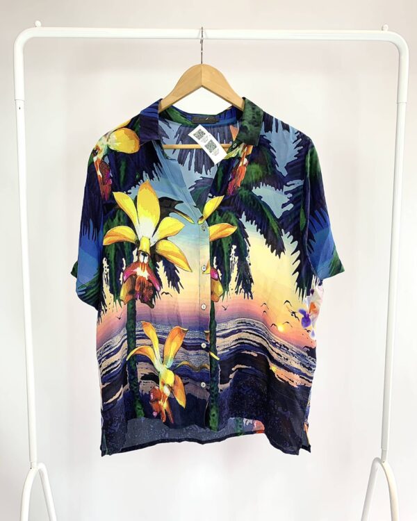 Camisa seda manga curta estampada A.BRAND - 38 - VENDIDO SISTEMA OTO