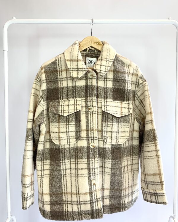 Jaqueta shacket flanela tons de bege ZARA - P