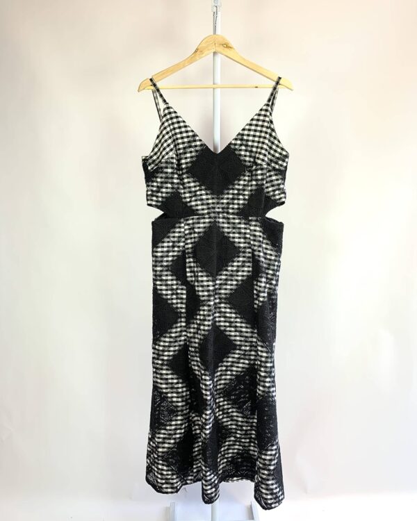 Vestido midi xadrez vichy e laise preto e branco A.BRAND - 44 - VENDIDO SIST OTO