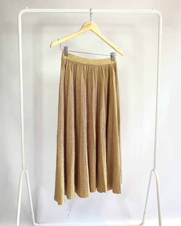 Saia midi mostarda com fios de lurex - M - VENDIDO SISTEMA OTO