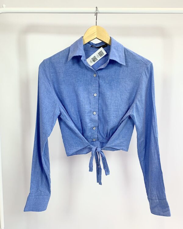 Camisa cropped linho azul VIX - P - VENDIDO SISTEMA OTO