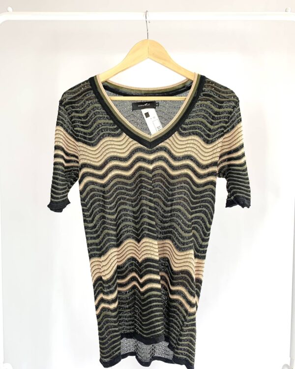 Blusa tricot ondas preto, bege e verde musgo MARIA FILÓ - M - VENDIDO SIST OTO