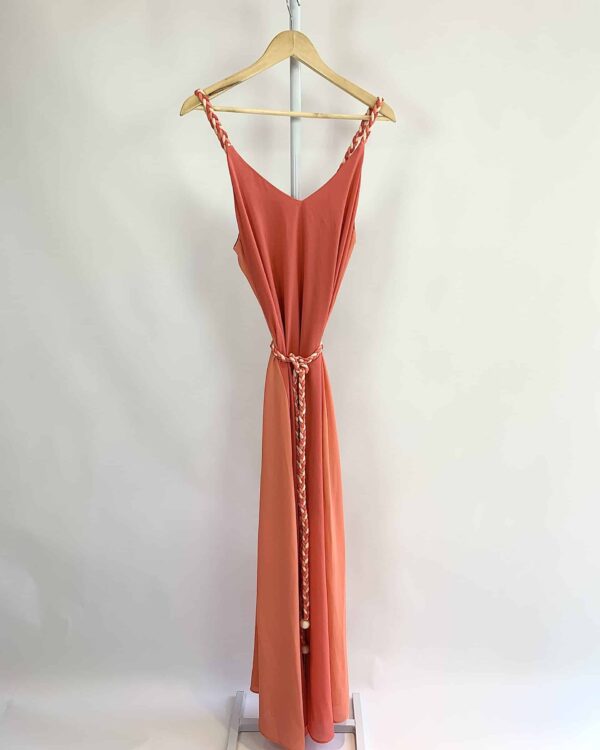 Vestido midi alcinha trançada tons corais ZINCO - P - VENDIDO SISTEMA OTO