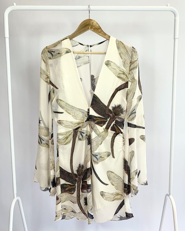 Vestido seda curto bege estampado manga longa ANIMALE - 36