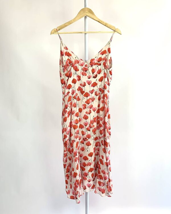 Vestido seda midi bege estampa floral vermelha A.BRAND - 38