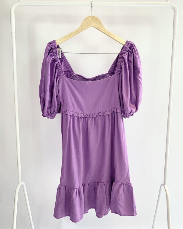 Vestido curto lilás com manga FARM - G - VENDIDO SISTEMA OTO