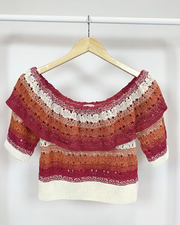 Cropped tricot ciganinha listras off, rosa e laranja LE LIS BLANC - P - VENDIDO SISTEMA OTO