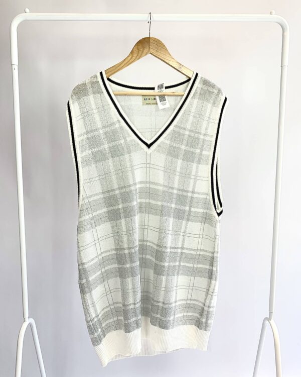 Vestido colete tricot xadrez off e prata fios lurex ANDREA BOGOSIAN - U - VENDIDO SISTEMA OTO