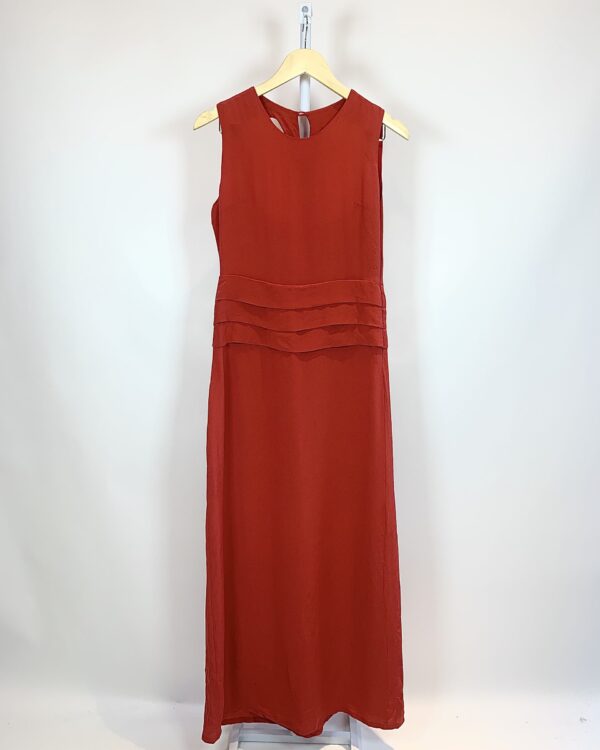 Vestido longo seda telha recorte decote - M - VENDIDO SIST OTO