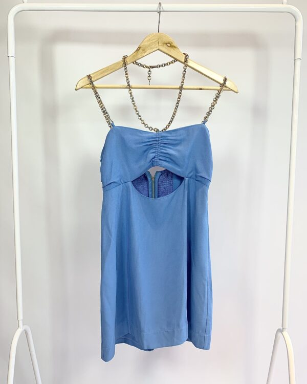 Vestido curto azul alça corrente metalizada NV - P - VENDIDO SIST OTO