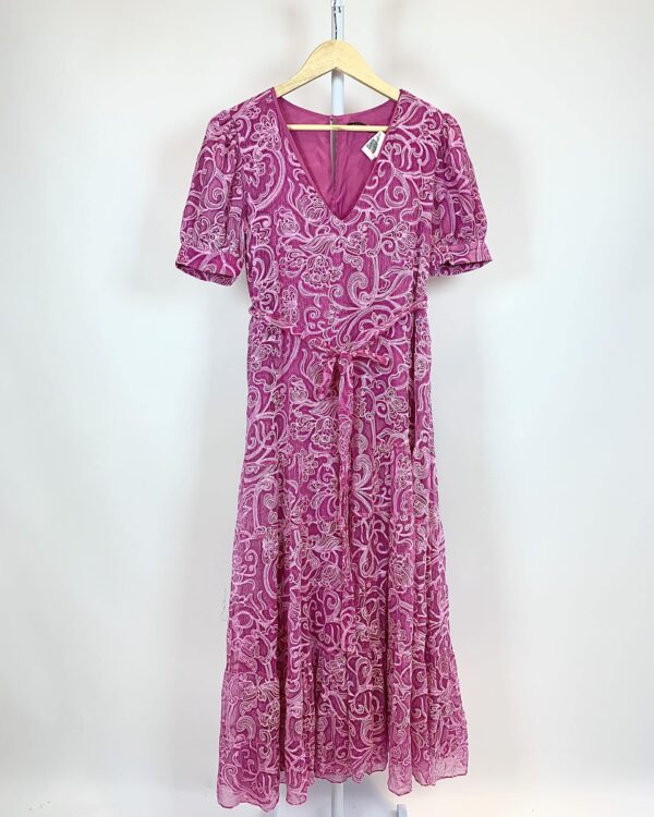 Vestido seda midi rosa bordado MIXED - 34 - VENDIDO SISTEMA OTO