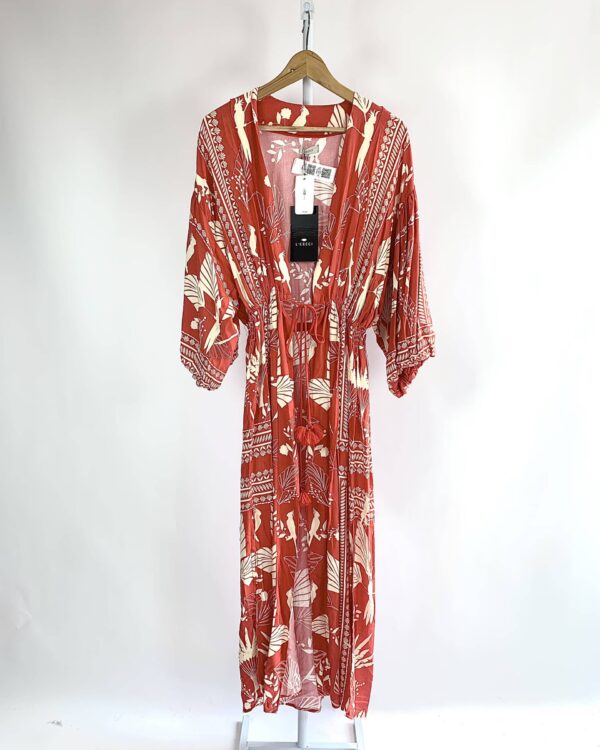 Kimono vermelho com estamp bege *nunca usado* L'CECCI - P