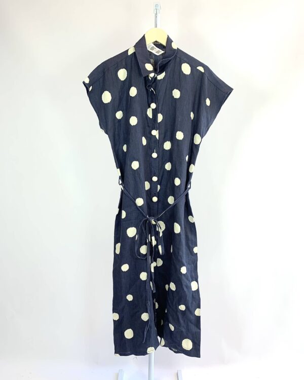 Vestido longo azul marinho com poa bege MIXED - 40