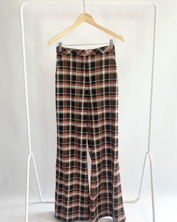 Calça pantalona xadrez laranja, marrom e preto NV - 36