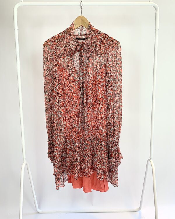 Vestido curto georgette floral coral ANIMALE - 40 - VENDIDO SIST OTO
