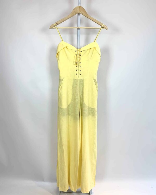 Macacão longo linho cadarço frente amarelo VIX - PP