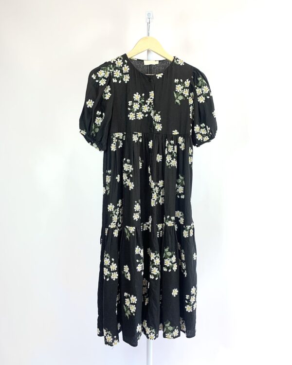 Vestido midi preto flores bordadas CRIS BARROS - PP