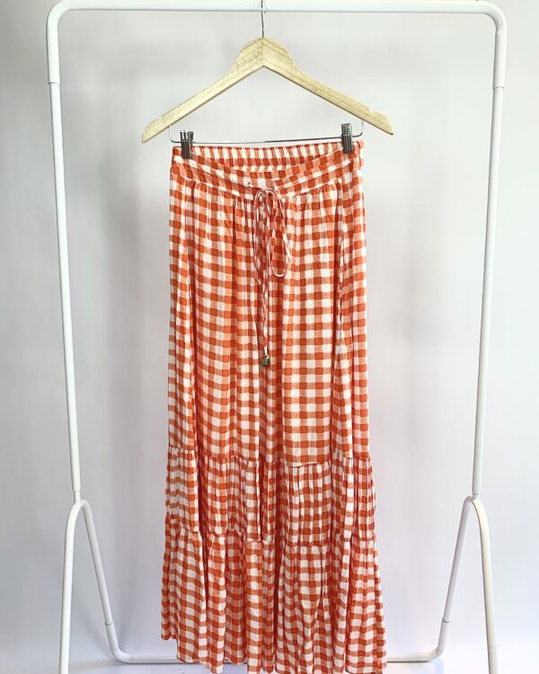 Saia midi vichy coral elástico na cintura ANIMALE - 38