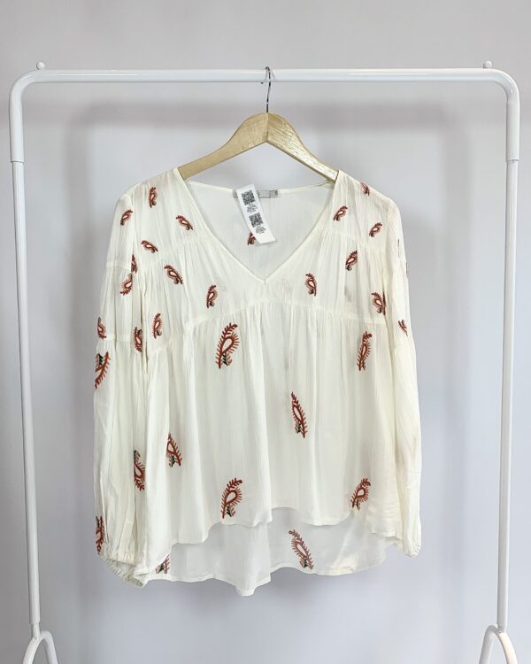 Bata off textura bordado paisley laranja manga longa bufante ATEEN - 38 - VENDIDO SISTEMA OTO