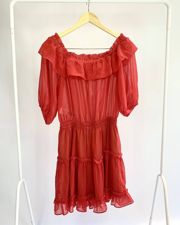 Vestido curto transparência vermelho ciganinha lastex cintura AVE RARA *nunca usado* - M - VENDIDO SISTEMA OTO