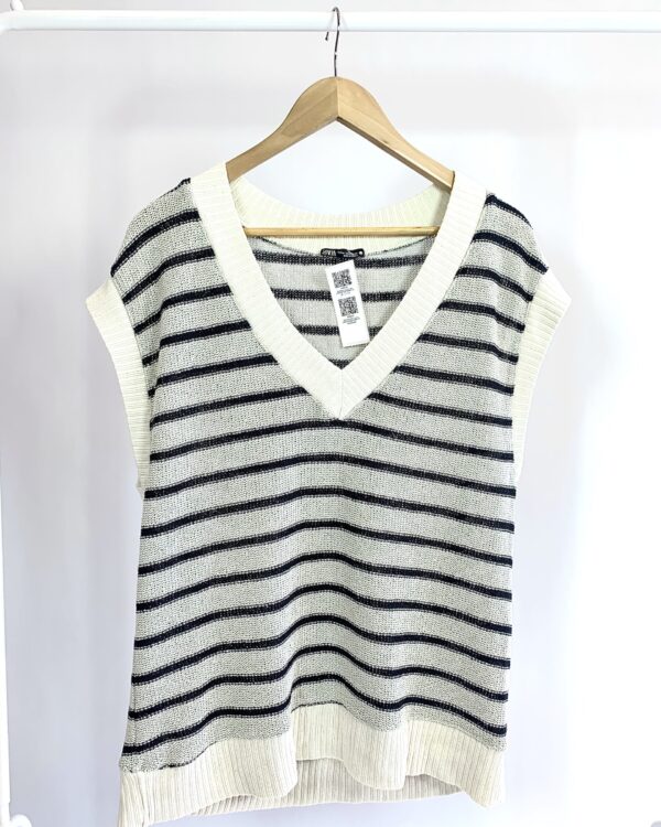 Colete tricot listras preta e bege ZARA - M