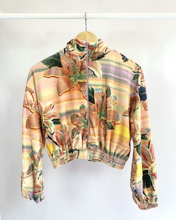 Casaco cropped plush pêssego estampa floral DRESS TO - PP - VENDIDO SISTEMA OTO