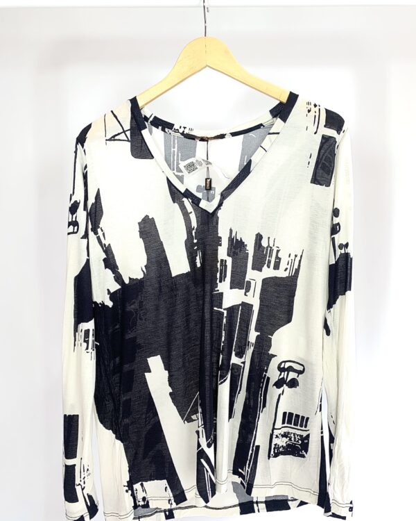 Blusa estampada preto e branco manga longa ANIMALE - G VENDIDO SISTEMA OTO