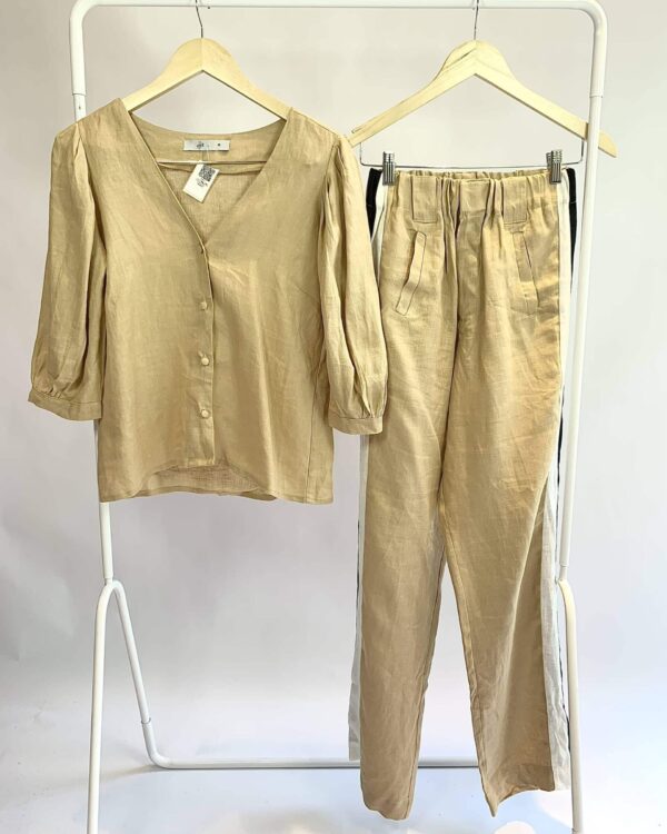 Conjunto linho bege calça e blusa THE - PP  *colecao atual* - VENDIDO SISTEMA OTO