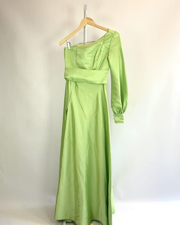 Vestido longo acetinado um ombro só verde MATHILDE - P