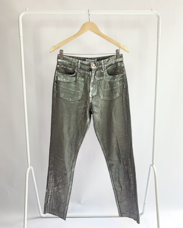 Calça sarja reta metalizada prata ZARA - 38