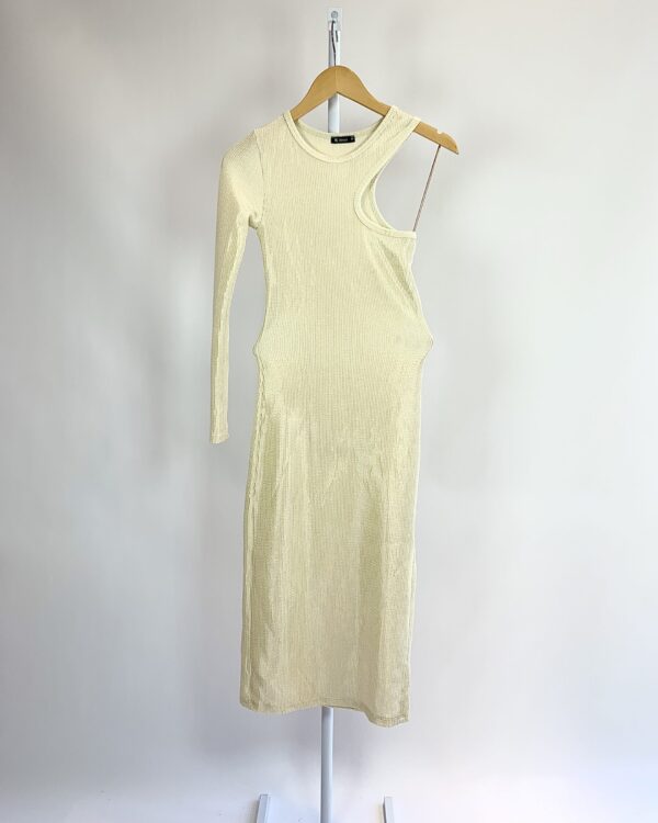 Vestido midi bege com manga de um ombro só  KESSES - P