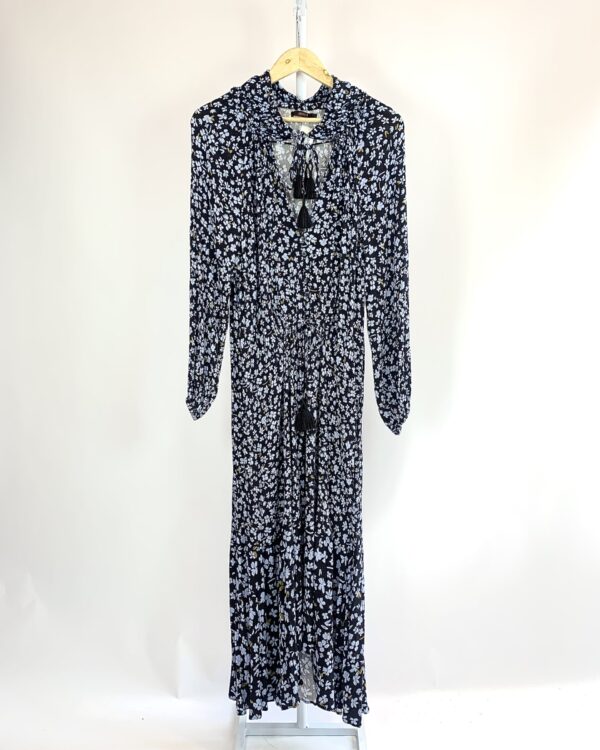 Vestido midi azul marinho estampa floral manga longa botões no decote ANIMALE - 40 - VENDIDO SIST OTO