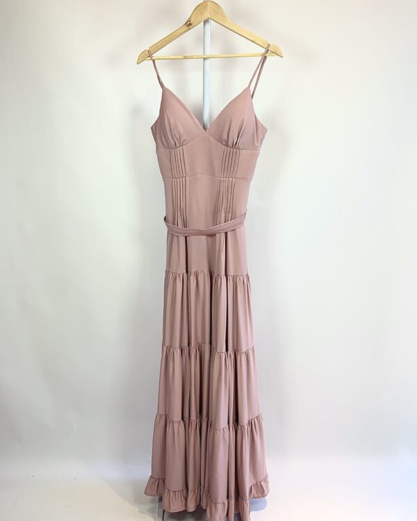 Vestido longo alcinha rosê recorte e drapeado saia MAJESTE - 40 - VENDIDO SISTEMA OTO