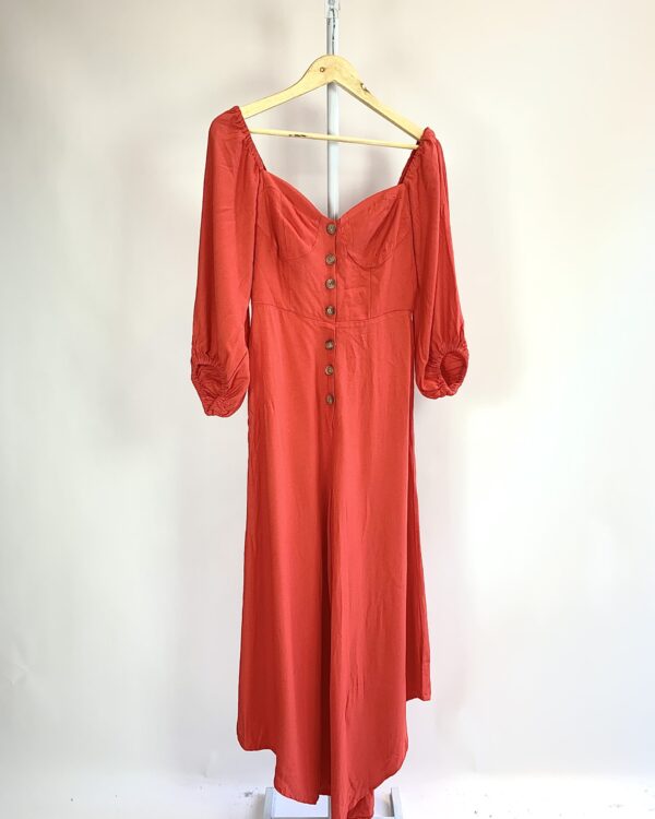 Macacão vermelho manga bufante botões na frente FARM - P - VENDIDO SIST OTO